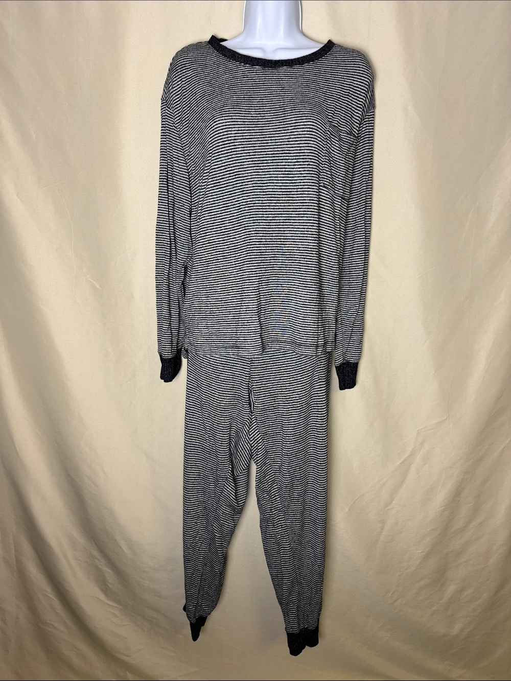 stars above Black and White Striped Long-Sleeve Pajama Set